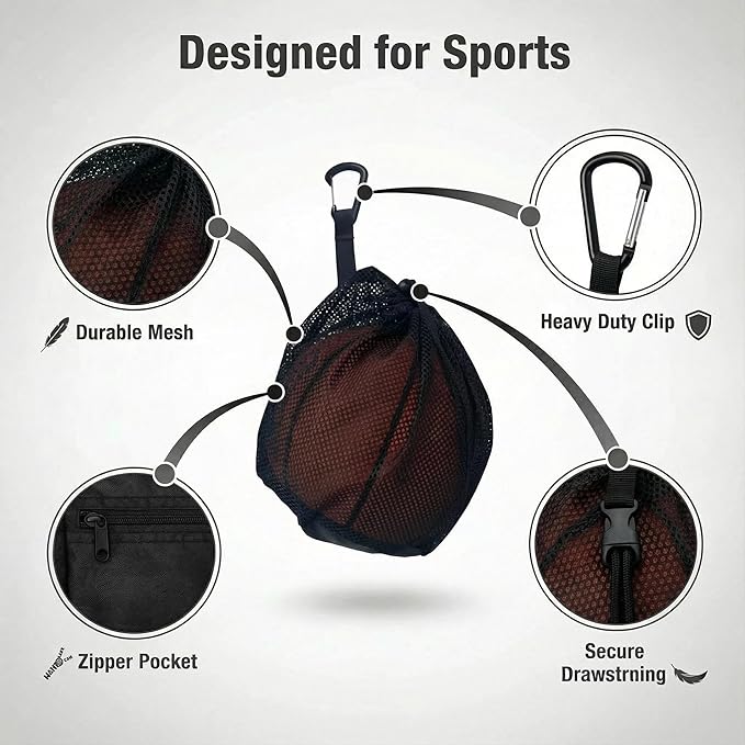 2 Pack Single Ball Bag for Basketball Football Soccer, 12x10 Inch Sports Ball Storage Bag with Ventilated Mesh & Waterproof Zipper Pocket, Adjustable Drawstring Sling for Easy Carry to Practice