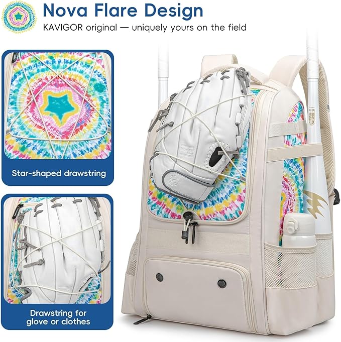 Baseball Bag for Youth | Softball Backpack 50L Large Capacity with Shoe Compartment and 4 Bat Holders | Nova Flare Series
