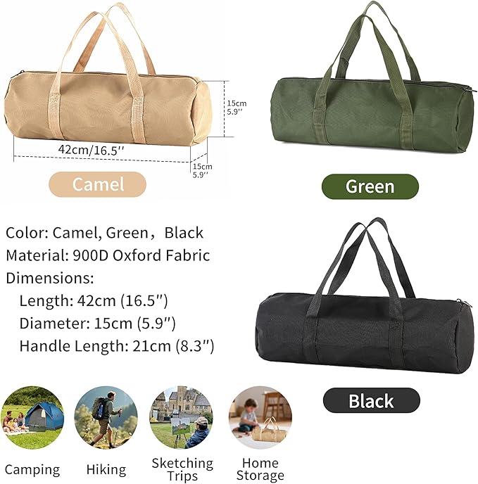 Waterproof Camping Gear Tool Bag - Roll Up Tool Organizer for Camping & Hiking - Portable Canvas Tool Tote with Multiple Compartments | Bushcraft Gear Storage (Camel (length 42* 15cm in diameter))