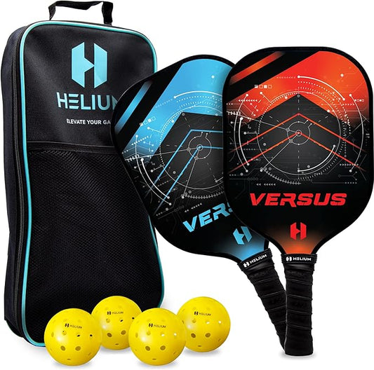 Helium Versus Pickleball Set - Pickleball Paddles with Honeycomb Core, Graphite Strike Face, and Premium Comfort Grip – 4 Balls and Convenient Sports Bag Included (Set of 2 or Set of 4 Paddles)