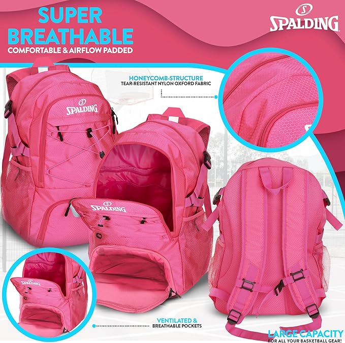 Spalding Basketball Backpack Sports Bag | Large Black Backpack with Shoe and Ball Compartment | Gifts for Basketball Players