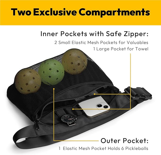 A11N Pickleball Holder - Adjustable Waist Pickleball Holder for Men Women, Fanny Pack for Tennis/Running/Cycling/golfing, Black