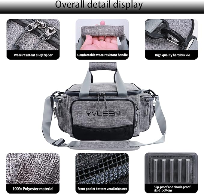 YVLEEN Fishing Tackle Box Bag - Outdoor Large Fishing Tackle Storage Bag - 100% Water-Resistant Polyester Material - Fishing Tackle Bags - Suitable for 3600 Tackle Box