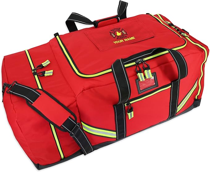 Lightning X Customizable Premium 3XL Firefighter Step-In Gear Bag w/Helmet Compartment & Embroidered Name - No FF Logo - RED One_Size