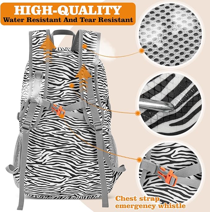 ZOMAKE Lightweight Packable Backpack 30L, Foldable Hiking Backpacks Water Resistant Compact Folding Daypack for Travel(Zebra print)