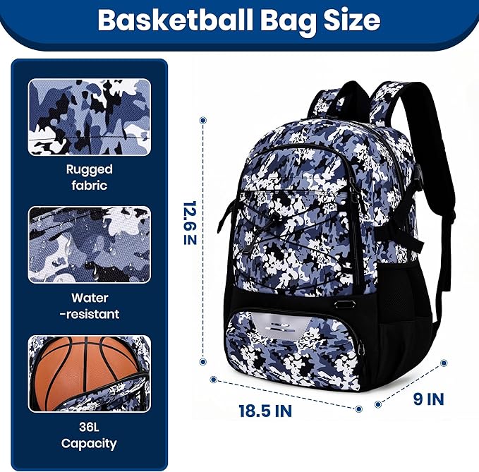 Basketball Backpack Large Sports Bag for Men&Youth,Gym Bag with Separate Ball & Shoes Compartment,Travel Bag for Basketball,Soccer,Volleyball