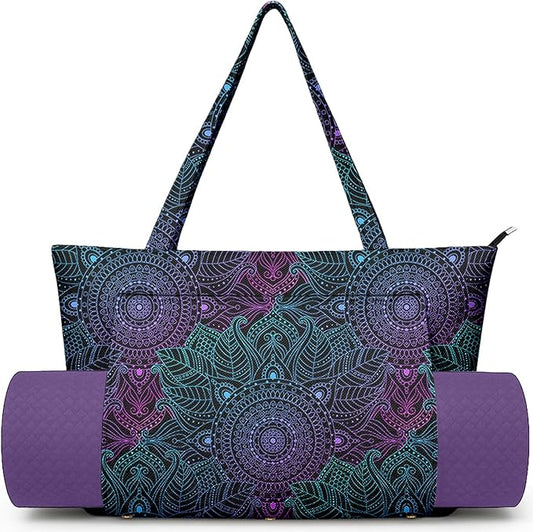 Adalore Women's Yoga Bag with Yoga Mat Carrier - Large Mat Pocket Fitness Tote for Pilates, Gym, Travel, Office & Beach