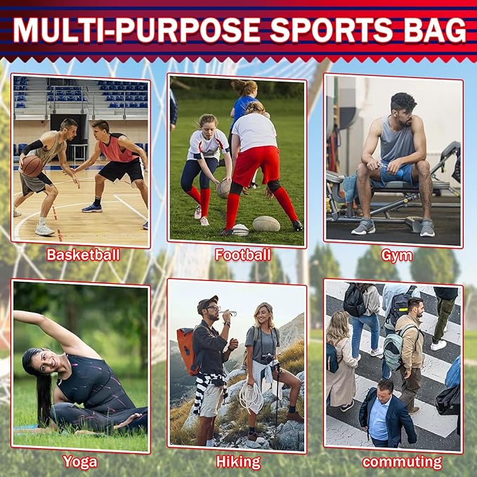 KAEGREEL Drawstring Soccer Bag Basketball Backpack for Kids Teens, Foldable Sports Bags Detachable Ball Mesh Bag for Gym Yoga Football Baseball