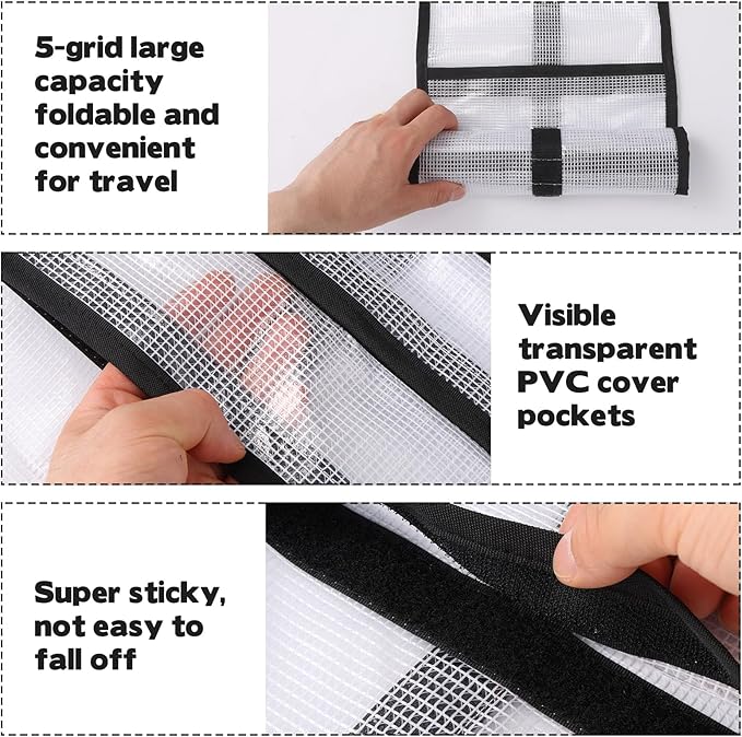 12 Pocket Roll Up Fishing Lure Wraps Set, Portable Durable Lure Bag Clear PVC Lure Wrap Protective Cover Saltwater Hook Covers Fabric Lure Protector Trolling Lure Tackle Box for Fishing Rod