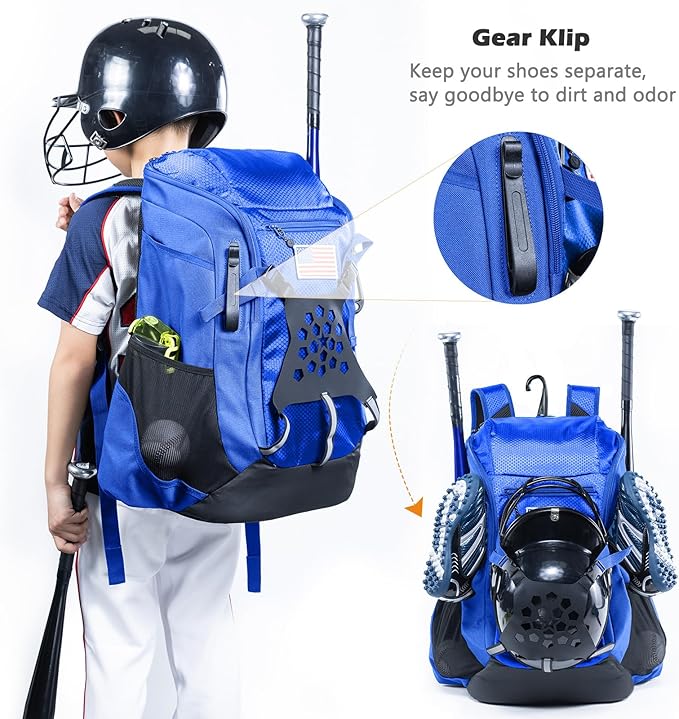 | Baseball Bag Softball Bat Bag, Double-layer Baseball Backpack Adult with Gear Klip To Hold Baseball Glove, Baseball Essential Gear, Youth Baseball Bag for Boys, Girls, Baseball Accessories
