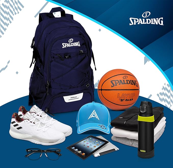 Spalding Basketball Backpack Sports Bag | Large Black Backpack with Shoe and Ball Compartment | Gifts for Basketball Players