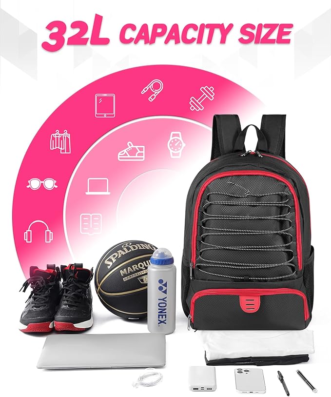 Basketball Bag Backpack for Men Women with Ball & Shoes Compartment 30L Capacity Lightweight Breathable Boys Girls Soccer Ball Bag Backpack Fit Volleyball Football Sports Travel School Gym