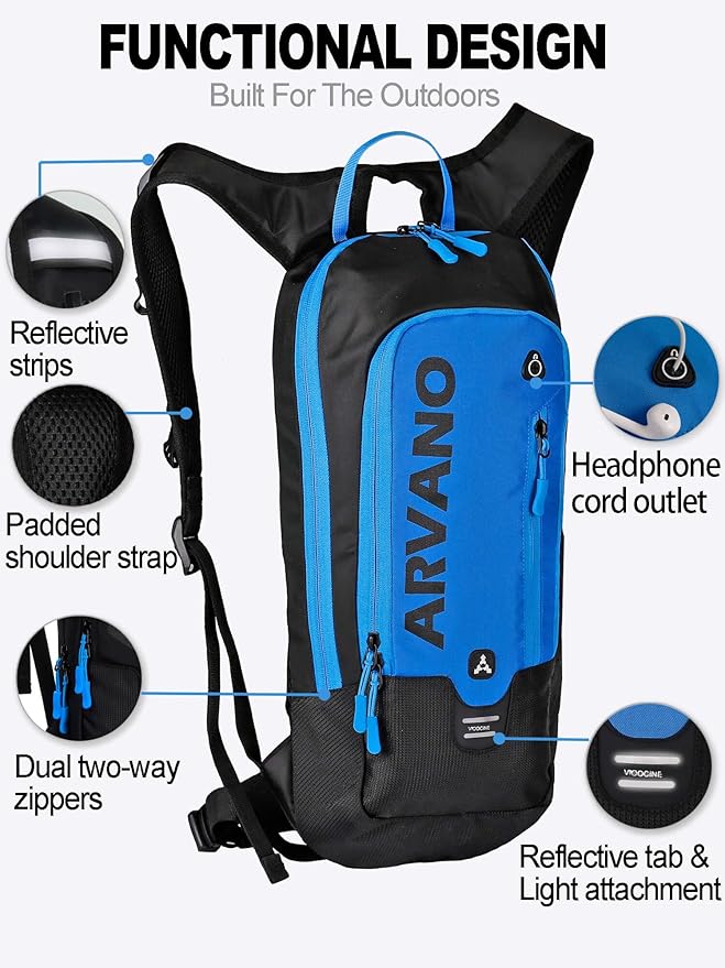 Arvano Hydration Backpack, Lightweight Hydration Pack with 2L Water Bladder, 6L Water Backpack for Men Women Cycling, Hiking, Mountain Biking, Skiing