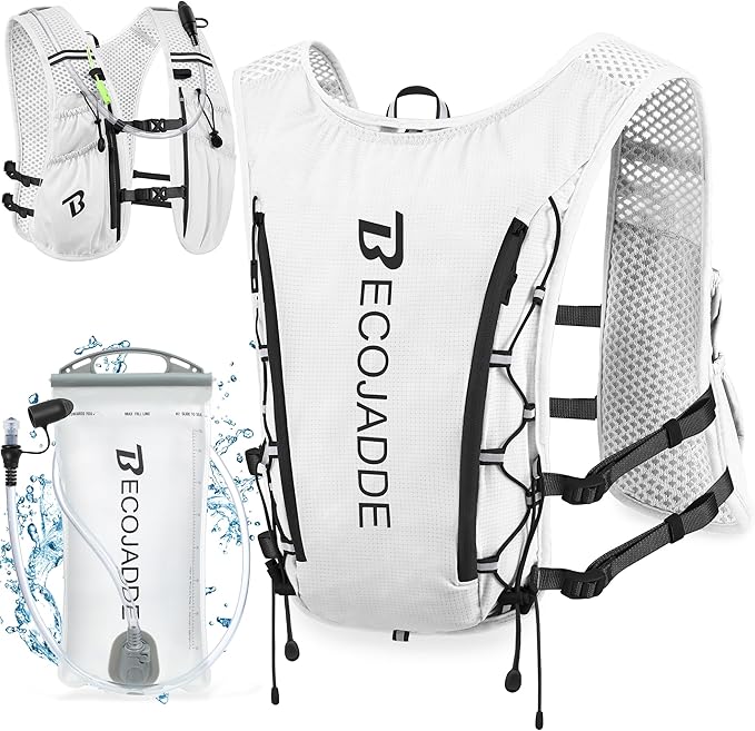 BECOJADDE Running Vest Hydration Backpack for Men Women, 5L Lightweight Running Backpack Hydration Pack for Marathon, Trail, Cycling, Hiking, Jogging