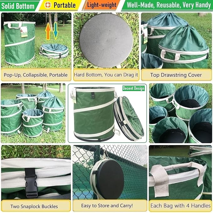 16-Gallon Collapsible Trash Can (16x19 in) Hard-Shell Bottom Yard Garden Bag,Pop-Up Trash Can,RV Camping Waste Bag,Recycling Bin,Laundry Hamper,Leaf Bags,Yard Waste Container,Lawn Grass,Weeds Basket