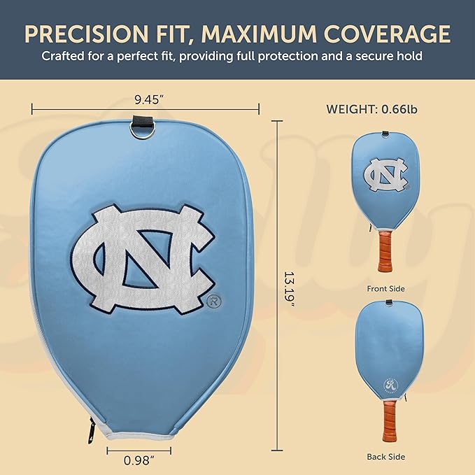 Officially Licensed Collegiate Pickleball Paddle Cover - Lightweight PU Leather Material - Durable Foam Interior Protection with Zippered Closure - Fits Most Paddles on the Market