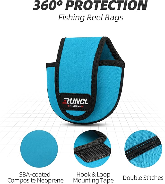 RUNCL Baitcasting Reel Bag – Protective Storage Pouch for Baitcasting Reels & Spinning Reels, Lightweight & Durable, Ideal for Freshwater & Saltwater Fishing Trips (Sky Blue& Black)