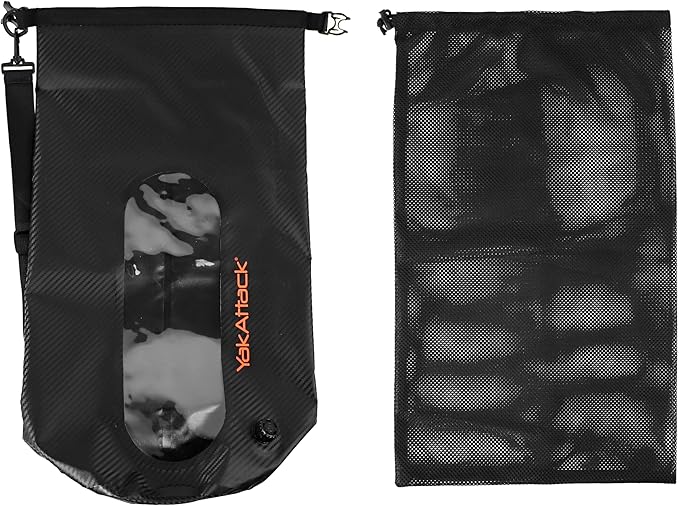 YakAttack 20L Roll-Top Drybag with Air Valve - Black Carbon | Waterproof Marine Dry Bag for Kayaking, Boating, Backpacking & Paddleboarding | Heavy Duty Roll Top Compression Drybag for Gear Storage