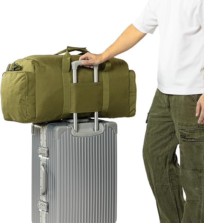 Super Quality 60L Large Duffel Travel Bag Luggage Foldable Bag Cargo Sport Gear Equipment Skiing Hardware Bag Heavy Duty& Durable(Dark Green)