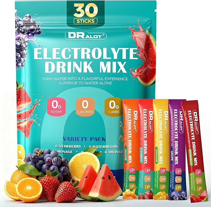 Juicy Splash 30 Packs Sugar Free Electrolytes Powder w/Natural Flavor, Liquid Daily IV Recharge+Tech. Mix 5 Electrolyte for Balance, Raw Seasalt Hydration Packets for GF, Vegan, Non-GMO, Keto