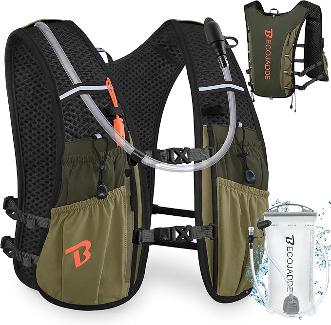 BECOJADDE Running Vest Hydration Backpack for Men Women, 5L Lightweight Running Backpack Hydration Pack for Marathon, Trail, Cycling, Hiking, Jogging