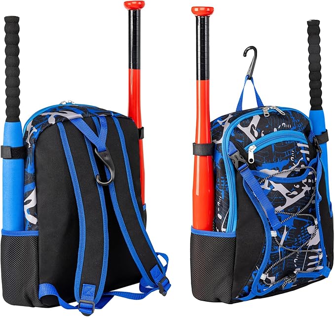 Youth Baseball Bat Bag Backpack, T-Ball & Softball Equipment Gear for Youth with Fence Hook, Lightweight Baseball Bat Backpack, Large Main Compartment for Helmet