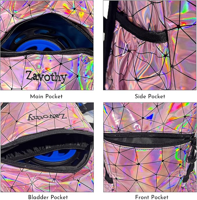 Zavothy Rave Hydration Backpack with 3L Bladder, Colorful Festival Hydration Pack with Side Pockets, Lightweight Water Backpack for EDM, Music Festivals, Hiking & Cycling