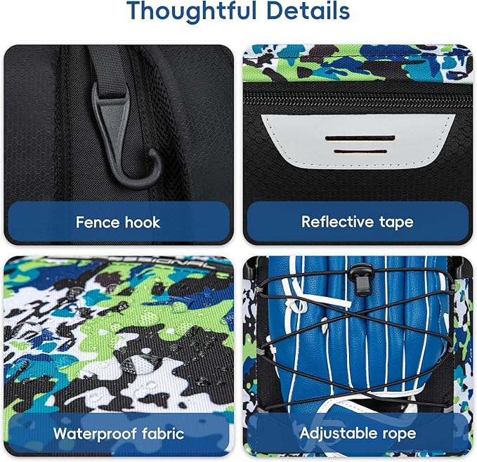 Baseball Bag for Youth and Adult, Softball Backpack 40L Large Capacity, Bat Backpack with Shoes Compartment and Hidden Helmet Holder