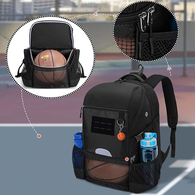 DSLEAF Basketball Backpack for Men, Soccer Bag with Ball Compartment & Shoe Compartment for Basketball, Soccer, Volleyball Training