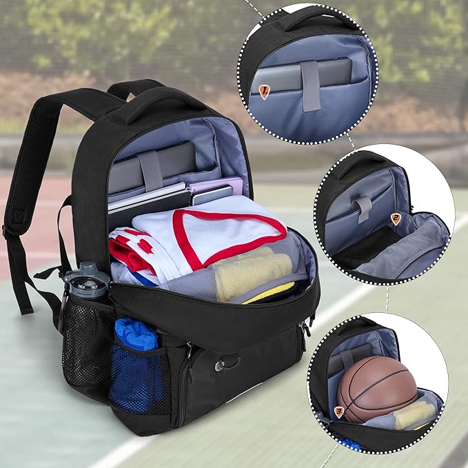 DSLEAF Basketball Bag Backpack, Soccer Bag Backpack with External Ball Net, Basketball Equipment Bag with Separate Shoe Space for Basketball, Soccer, Volleyball, Sport Training