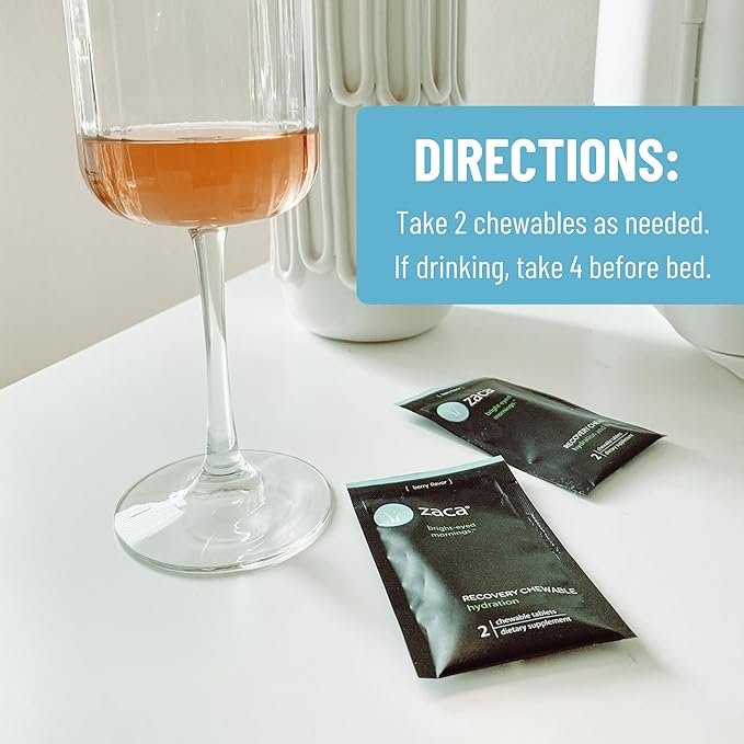 Zaca Recovery Chewable Supplement | Hydrate + Revive | Party, Travel, Exercise & Altitude | Non-Sugar & Non-Gluten | Mixed Berry, 2 Packets = 4 Tablets