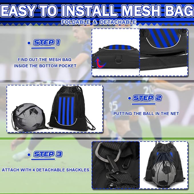 KAEGREEL Drawstring Soccer Bag Basketball Backpack for Kids Teens, Foldable Sports Bags Detachable Ball Mesh Bag for Gym Yoga Football Baseball