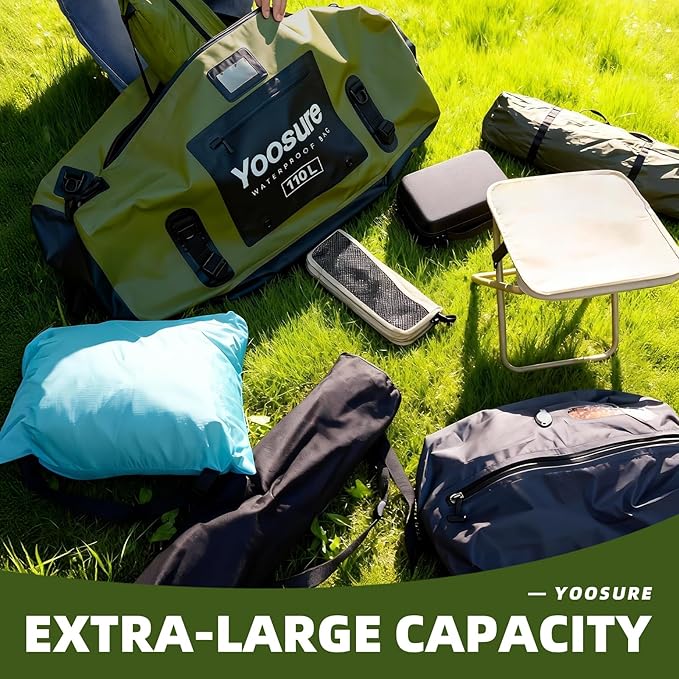 110L Waterproof Duffel Bag 35IN - Airtight Zipper Dry Bags, Extra Large Dry Bag with Straps&Handles for Camping Boating Kayaking Rafting Canoeing Gym Beach Car Roof Storage (Black)