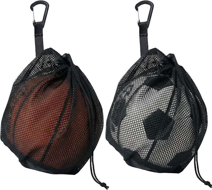 2 Pack Single Ball Bag for Basketball Football Soccer, 12x10 Inch Sports Ball Storage Bag with Ventilated Mesh & Waterproof Zipper Pocket, Adjustable Drawstring Sling for Easy Carry to Practice