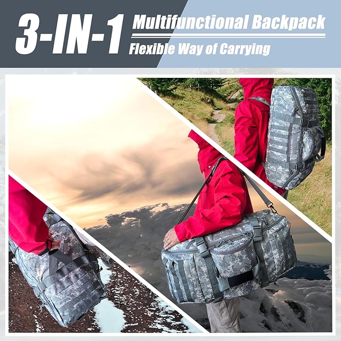 65L Large Travel Duffle Bag Military Tactical Backpack, Army Assault Pack 3 Day Bug Out Rucksack for Outdoor Sports Hiking Camping with Molle System
