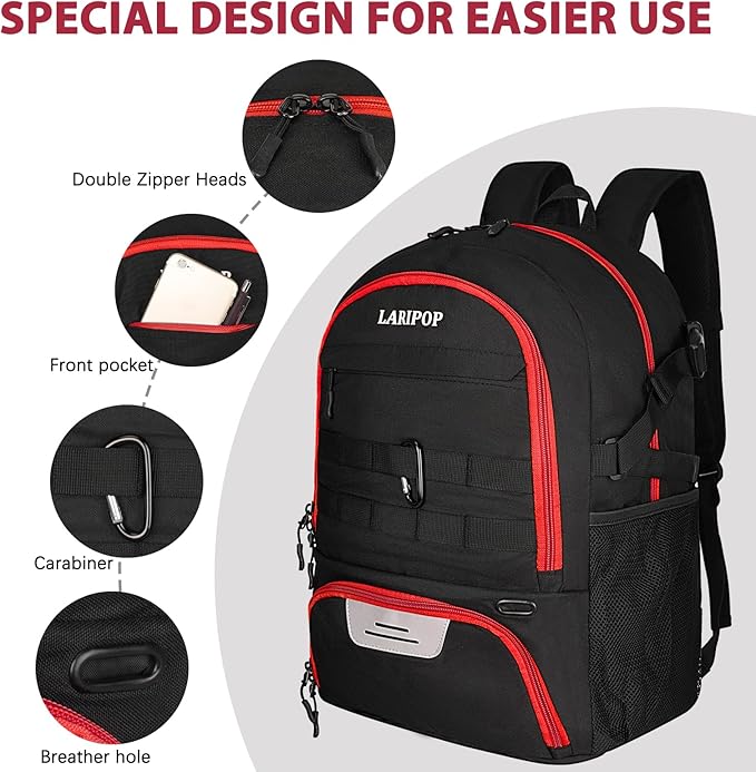 LARIPOP Soccer Backpack,Soccer Bag with Ball Holder and Shoe Compartment,Sports Equipment Training Bags Fits Basketball