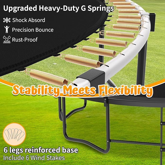 jumpfly Tranpoline 8/10/12/14/15/16FT Tranpoline Outdoor for Kids and Adults Recreational Tranpolines with Basketball Hoop, Anti-Rust Ladder, ASTM Approved