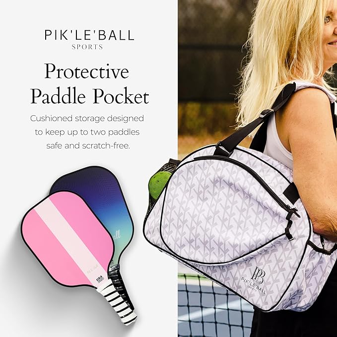 Pik’le’Ball Sport Premium Women's Pickleball Bag – Stylish and Versatile Sports Bag with Water Bottle Holder, Padded Paddle Pocket, and Spacious Design (fits 2+ Paddles!)