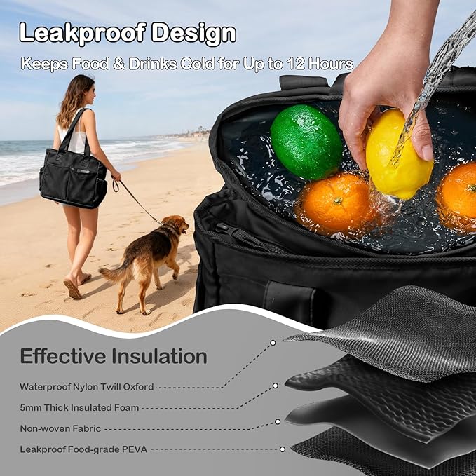 Odoland Soft Cooler Bag, Collapsible Leakproof Insulated Cooler Bag with Multi-Pocket Design, Portable Soft Side Cooler Backpack for Beach, Picnic, Camping, Travel and Daily Use for Women