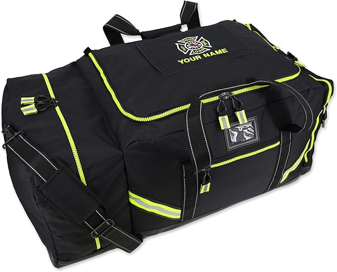 Lightning X Customizable Premium 3XL Firefighter Step-In Gear Bag w/Helmet Compartment & Embroidered Name - No FF Logo (Black) One_Size