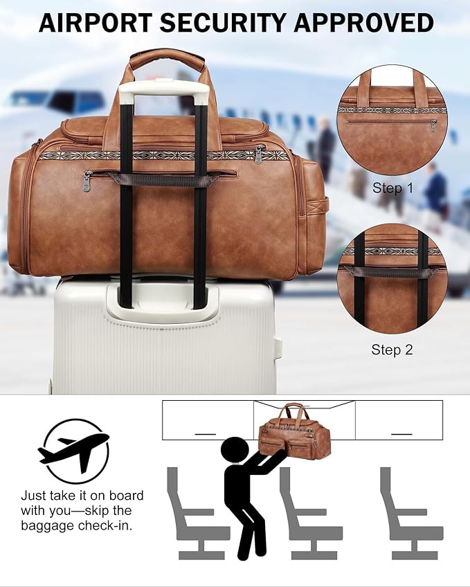 FADEON Duffle Bag for Women, Large Convertible Carry on Overnight Backpack, Designer Leather Mens Weekend Bags for Travel