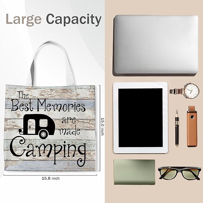 WAlTPl Camping Tote Bag, Camping Gifts for Women Men，RV Camper Travel Canvas Tote Bag, Reusable Grocery Cloth Bags