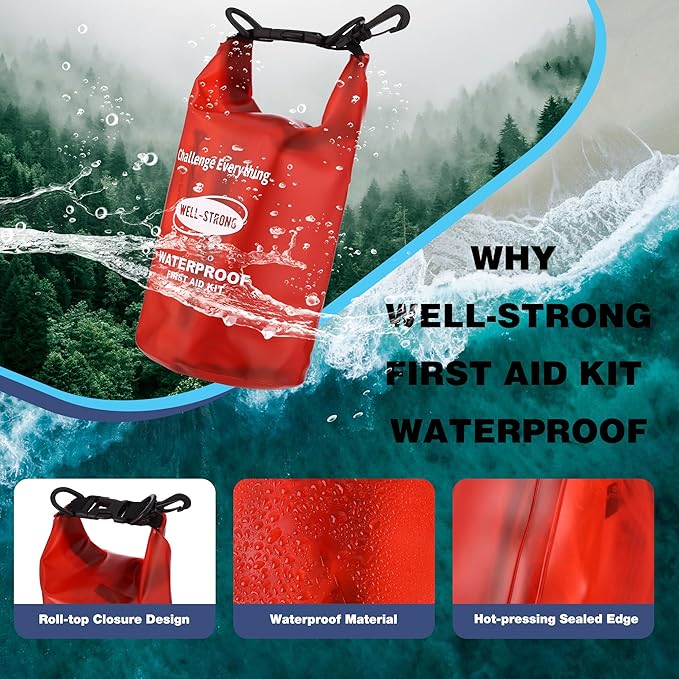 Dual Waterproof Boat First Aid Kit, Emergency Marine Kit with Buckles, Compact Boat Safety Accessories for Fishing Kayaking Boating Swimming Camping Rafting Beach Transparent Red