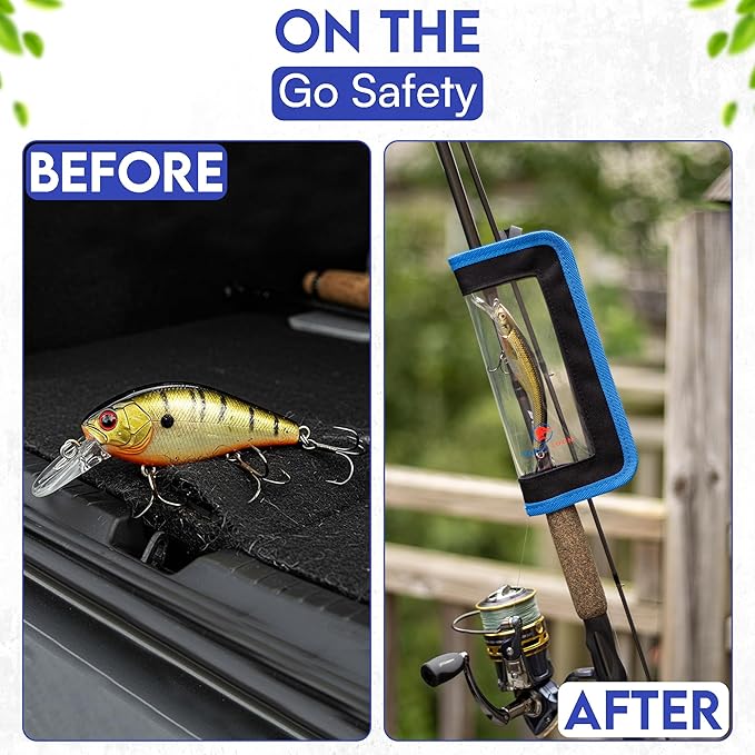 Premium Fishing Organization and Safety Gift Kit – Waterproof Tackle Bag, 2 Lure Wraps (2 Sizes), 24 Treble Hook Covers (12 Each Size) – Elegant Gift Box – 3-Stage Protection - Value Pack