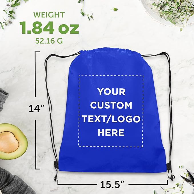 DISCOUNT PROMOS Custom Non-Woven Drawstring Backpacks Set of 10/50/100, Personalized Bulk Pack