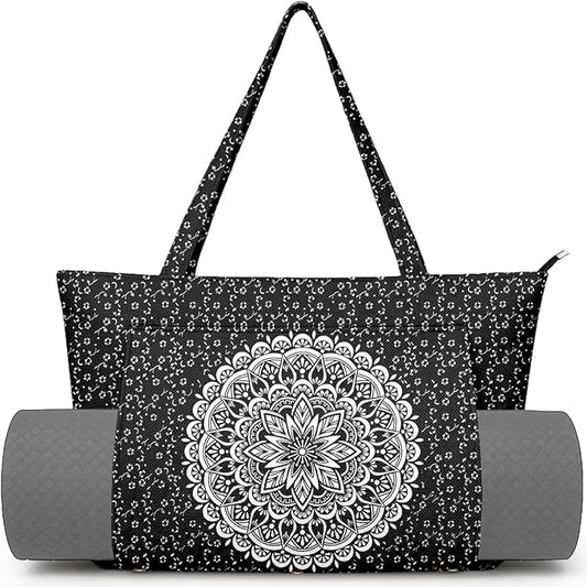 Adalore Women's Yoga Bag with Yoga Mat Carrier - Large Mat Pocket Fitness Tote for Pilates, Gym, Travel, Office & Beach