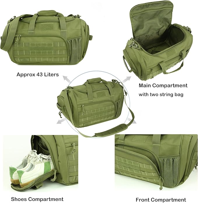 APRlLBAY Gym Bag Large Size 43L Training Bag Traveling With Luggage Strap Equipment Bag Tactical Military Duffel for Men&Women Basketball Football Weekender,Sports Bag Sturdy (Green)