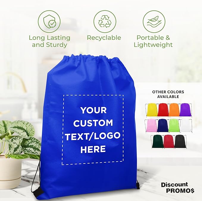 DISCOUNT PROMOS Custom Non-Woven Drawstring Backpacks Set of 10/50/100, Personalized Bulk Pack