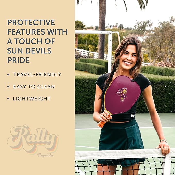 Officially Licensed Collegiate Pickleball Paddle Cover - Lightweight PU Leather Material - Durable Foam Interior Protection with Zippered Closure - Fits Most Paddles on the Market