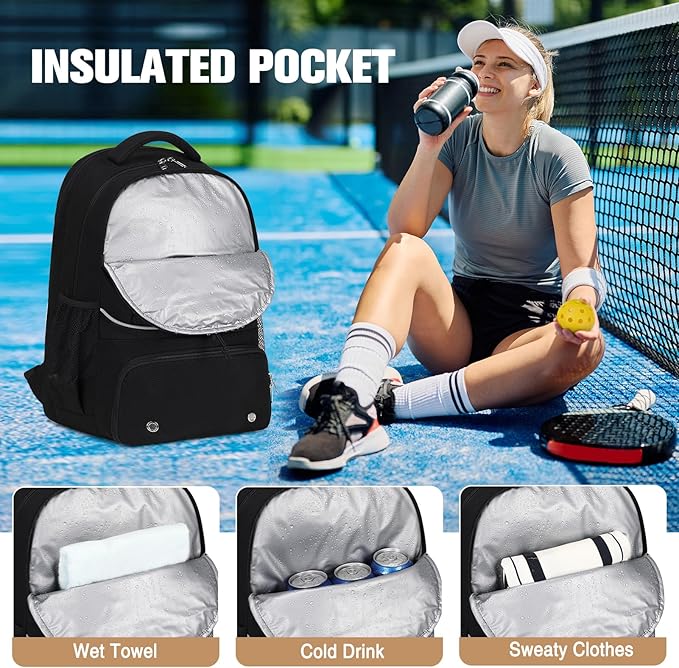 Bevalsa Pickleball Bag for Women Men Teens, Tennis Bag with Shoe Compartment, Multifunctional Sports Padel Racket Bag Badminton Backpack Fits 4 Rackets with Fence Hook